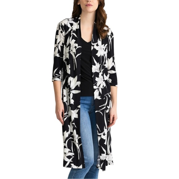 Joseph Ribkoff Jackets & Blazers - Joseph Ribkoff Black and White Floral LDS Cover Up Size 10 Kimono Cardigan